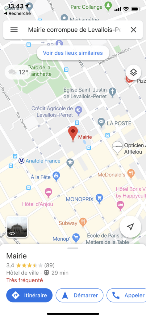 La Mairie corrompue de Levallois-Perret // Source : Capture d'écran Numerama La Mairie corrompue de Levallois-Perret // Source : Capture d'écran Numerama