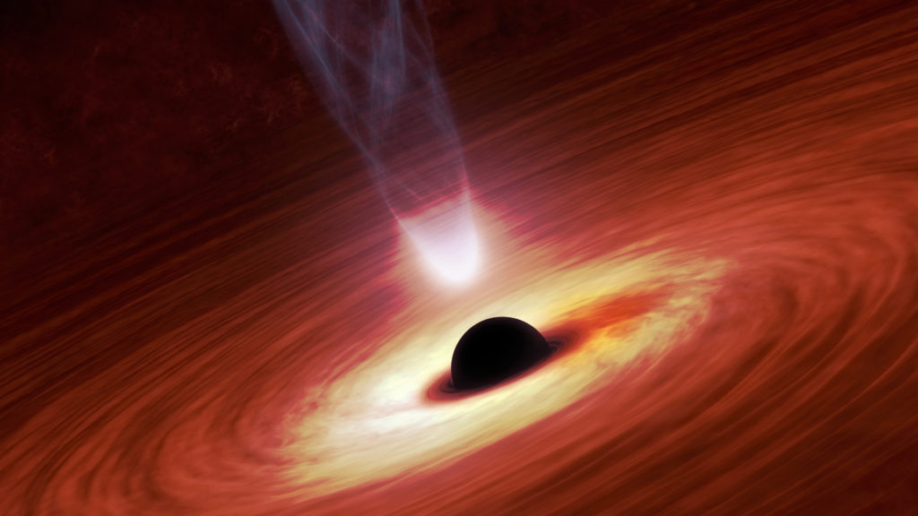 Un jet émis par un trou noir. // Source : Wikimedia/CC/NASA/JPL-Caltech (photo recadrée et modifiée) Un jet émis par un trou noir. // Source : Wikimedia/CC/NASA/JPL-Caltech (photo recadrée et modifiée)
