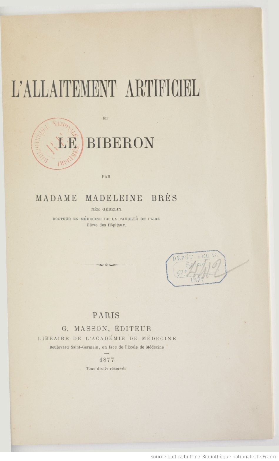 Un autre travail de Madeleine Brès, publié en 1877. // Source : BNF Un autre travail de Madeleine Brès, publié en 1877. // Source : BNF