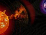 Une représentation d'une tempête solaire et de ses effets sur la Terre. // Source : Wikimedia/CC/Nasa (photo recadrée) Une représentation d'une tempête solaire et de ses effets sur la Terre. // Source : Wikimedia/CC/Nasa (photo recadrée)