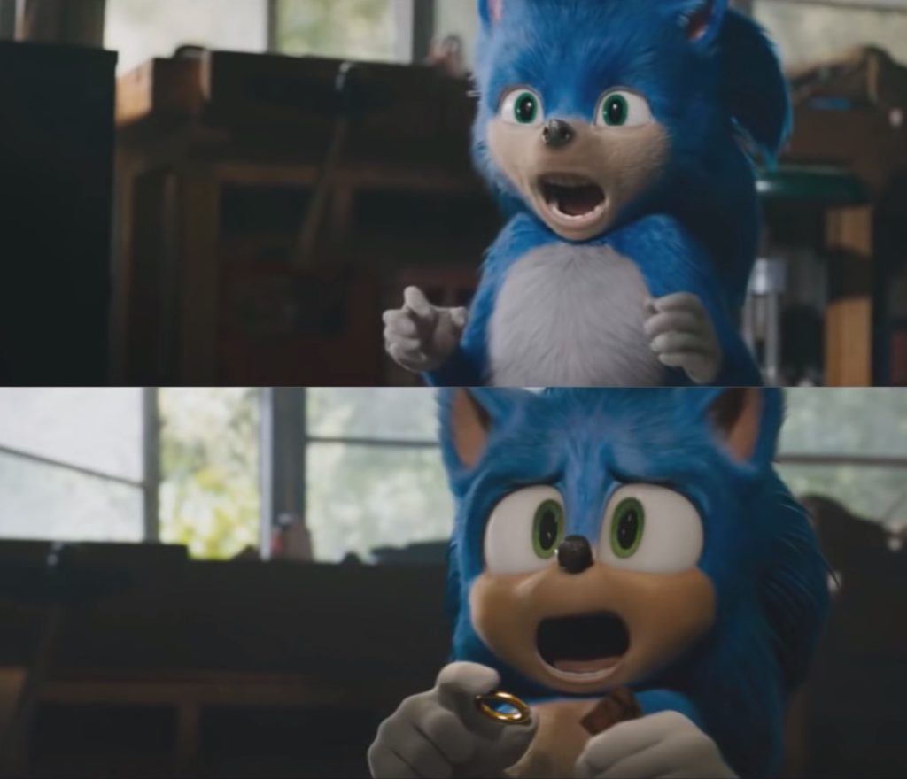Sonic avant (en haut), Sonic après (en bas) // Source : YouTube/Screenrant Sonic avant (en haut), Sonic après (en bas) // Source : YouTube/Screenrant