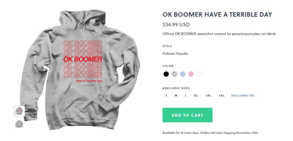 Le sweat est vendu une trentaine d'euros. // Source : Capture d'écran Bonfire