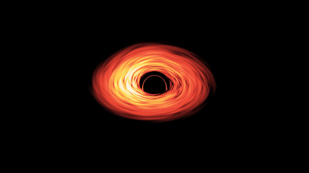 Une représentation d'un trou noir. // Source : NASA’s Goddard Space Flight Center/Jeremy Schnittman (photo recadrée, modifications Numerama) Une représentation d'un trou noir. // Source : NASA’s Goddard Space Flight Center/Jeremy Schnittman (photo recadrée, modifications Numerama)