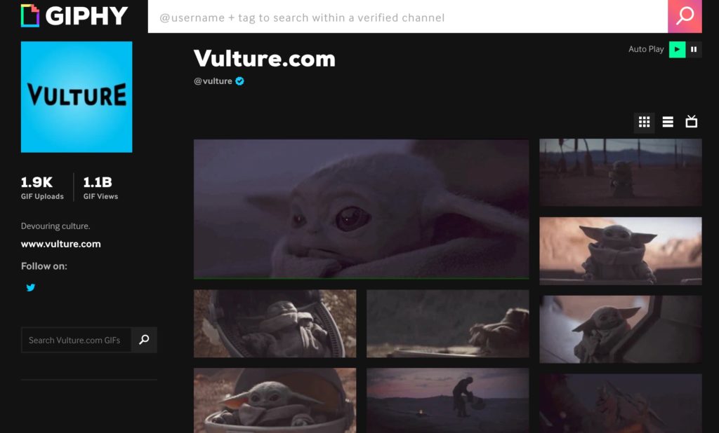 Les gifs de bébé Yoda mis en ligne le 25 novembre // Source : Vulture/Giphy