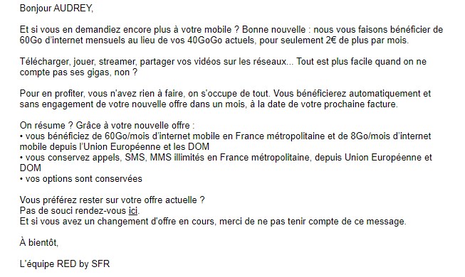 Mail augmentation RED by SFR // Source : CableReview Mail augmentation RED by SFR // Source : CableReview