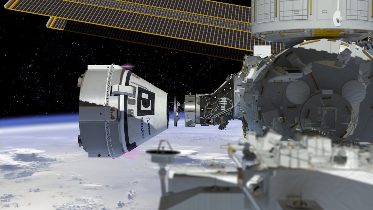 Le CST-100 Starliner ralliant l'ISS, vue d'artiste. // Source : NASA Le CST-100 Starliner ralliant l'ISS, vue d'artiste. // Source : NASA
