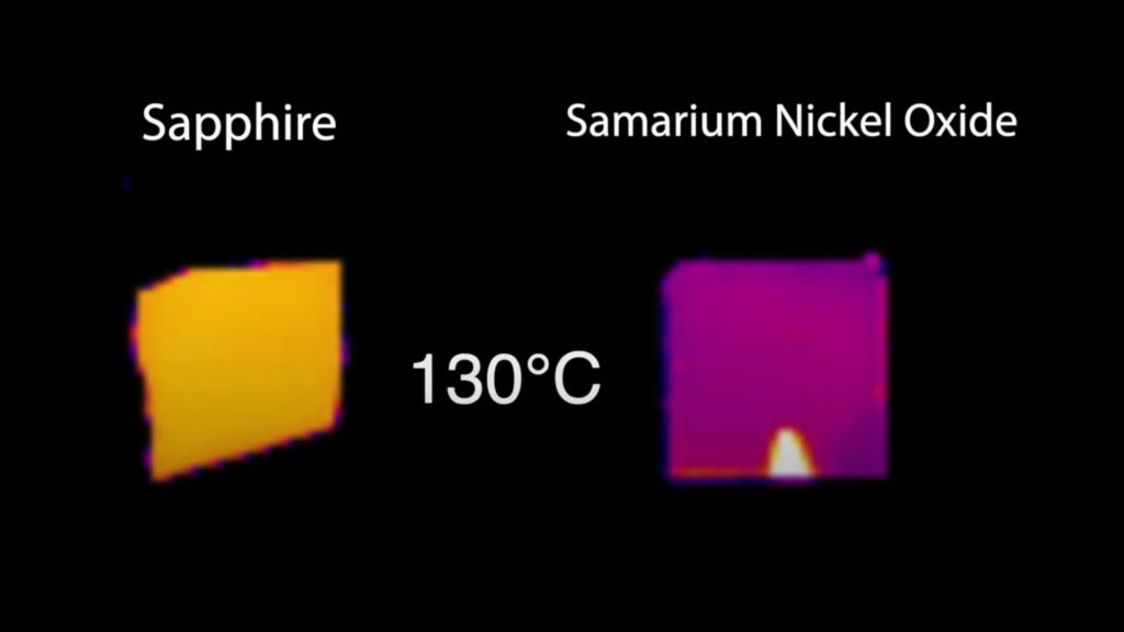 Ce matériau dissocie son rayonnement thermique de la chaleur, contrairement aux autres matériaux comme, ici, le saphir. // Source : Purdue University Ce matériau dissocie son rayonnement thermique de la chaleur, contrairement aux autres matériaux comme, ici, le saphir. // Source : Purdue University