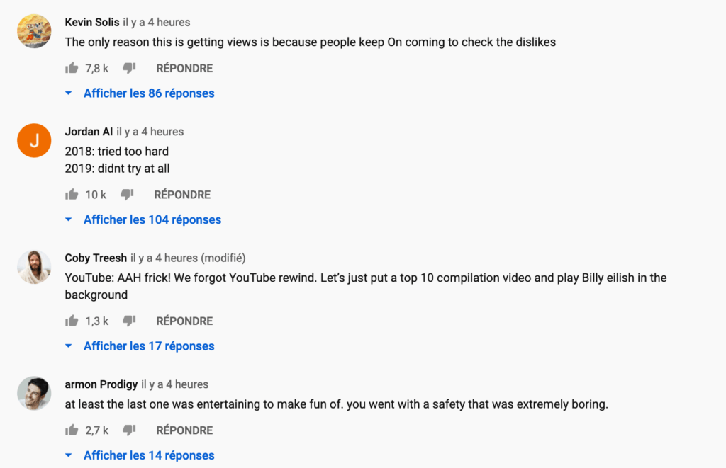 Extrait des commentaires. // Source : Capture d'écran YouTube