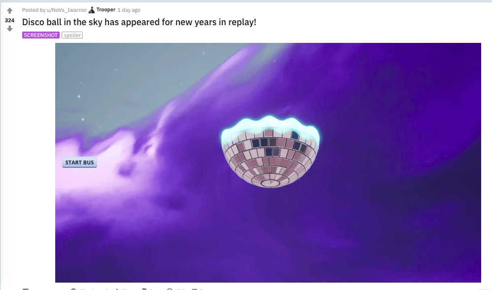 La boule repérée dans Fortnite fin 2019 // Source : Reddit/nova_IWarrior La boule repérée dans Fortnite fin 2019 // Source : Reddit/nova_IWarrior