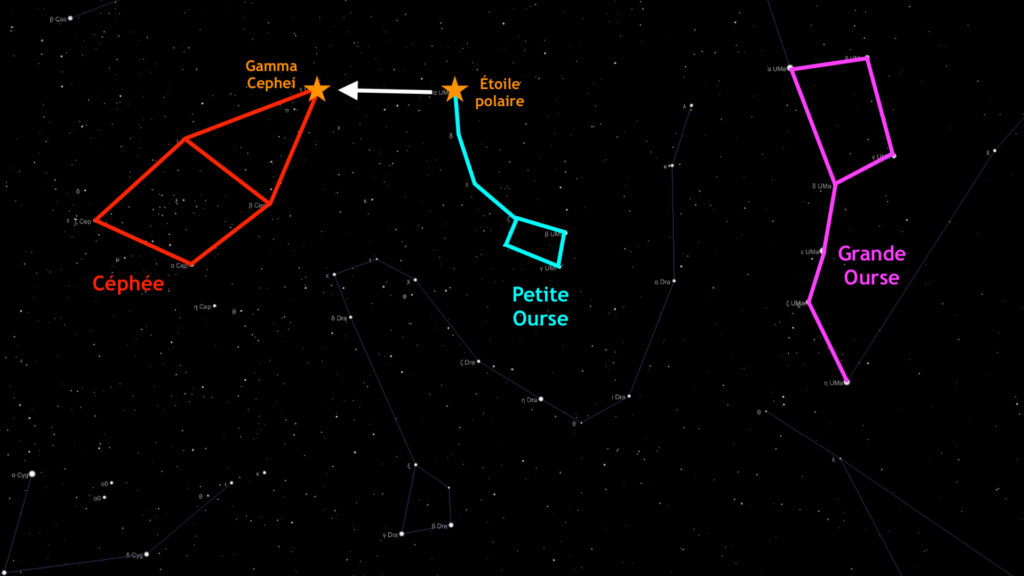 Comment repérer Céphée. // Source : Capture d'écran The Sky Live, annotations Numerama Comment repérer Céphée. // Source : Capture d'écran The Sky Live, annotations Numerama