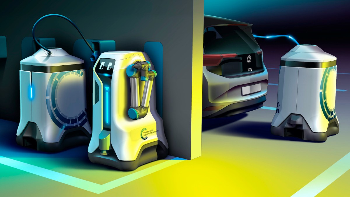Robot de recharge autonome de Volkswagen // Source : Volkswagen Robot de recharge autonome de Volkswagen // Source : Volkswagen
