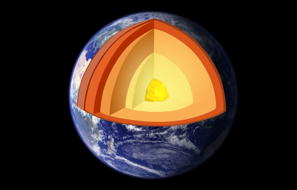 Le noyau terrestre, interne et externe compris,au centre de la Terre et occupe 17 % de son volume, ainsi qu'il représente 33 % de sa masse. Ce n'est qu'une estimation. // Source : CharlesC/Wikimedia Le noyau terrestre, interne et externe compris,au centre de la Terre et occupe 17 % de son volume, ainsi qu'il représente 33 % de sa masse. Ce n'est qu'une estimation. // Source : CharlesC/Wikimedia