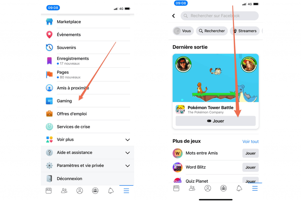 Capture d'écran d'une recherche Jeux dans Facebook mobile // Source : Numerama Capture d'écran d'une recherche Jeux dans Facebook mobile // Source : Numerama