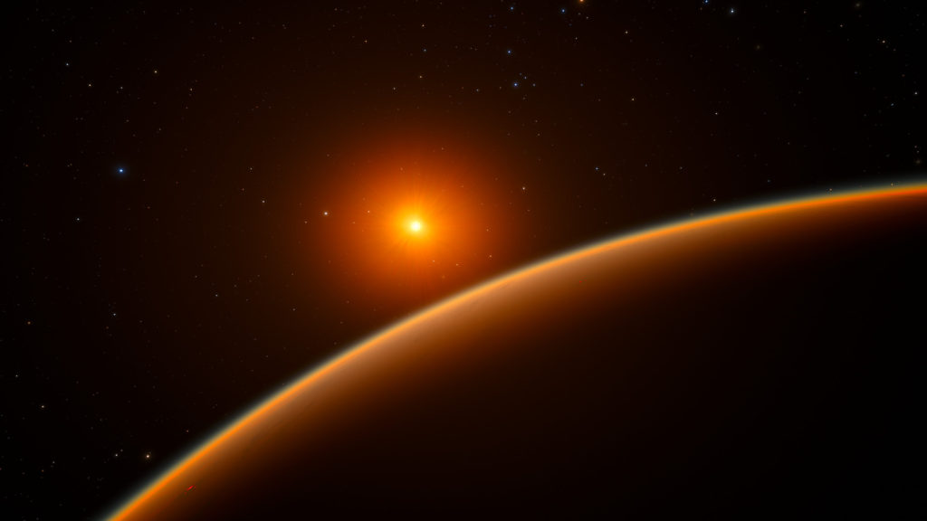 L'exoplanète LHS 1140b, en orbite autour d'une naine rouge. // Source : ESO/spaceengine.org (photo recadrée) L'exoplanète LHS 1140b, en orbite autour d'une naine rouge. // Source : ESO/spaceengine.org (photo recadrée)