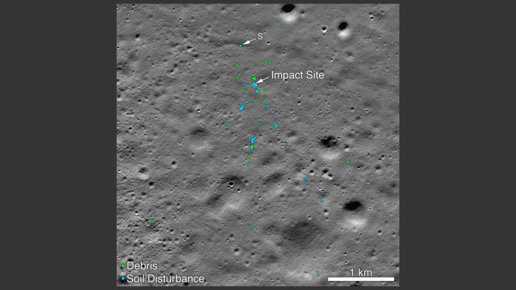 Le site du crash de la sonde. // Source : NASA/Goddard/Arizona State University Le site du crash de la sonde. // Source : NASA/Goddard/Arizona State University