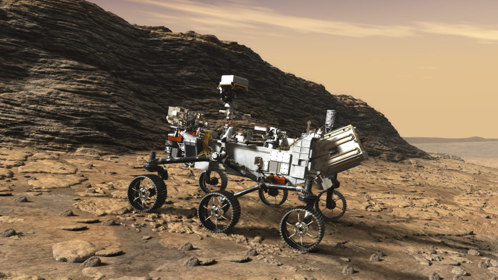Mars 2020, vue d'artiste. // Source : NASA/JPL-Caltech (photo recadrée) Mars 2020, vue d'artiste. // Source : NASA/JPL-Caltech (photo recadrée)