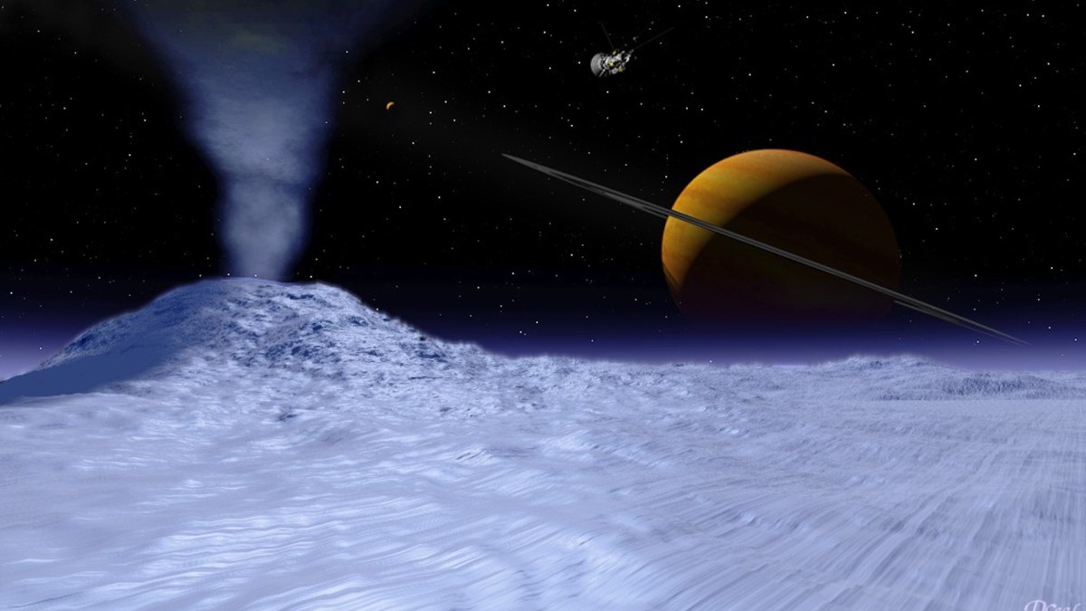 Une vue d'artiste de Saturne (imagée) depuis Encelade (concept) // Source : Wikipedia/CC/David Seal Une vue d'artiste de Saturne (imagée) depuis Encelade (concept) // Source : Wikipedia/CC/David Seal