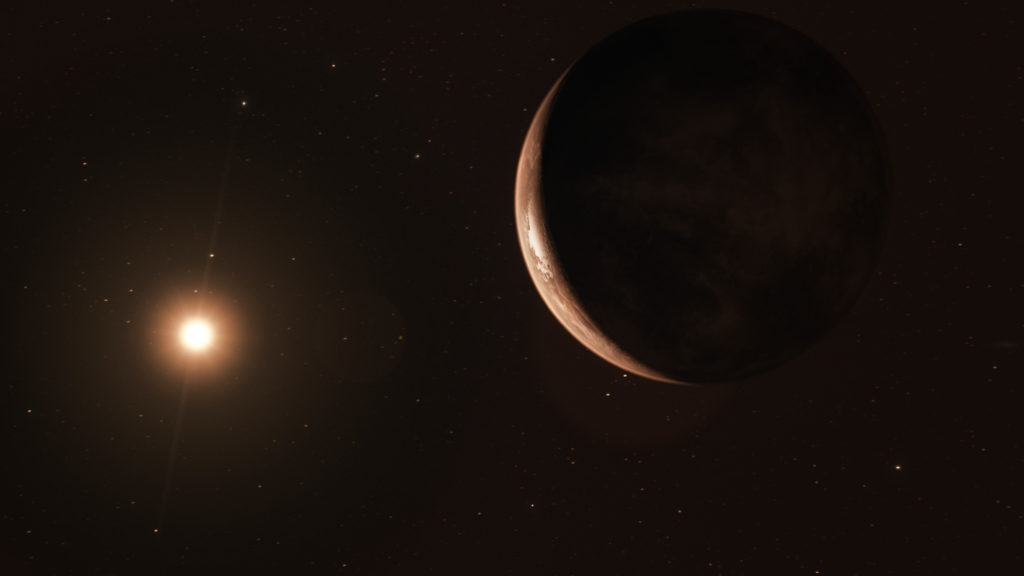Une super-Terre en orbite autour de son étoile. // Source : Wikimedia/CC/ESO/M. Kornmesser (photo recadrée) Une super-Terre en orbite autour de son étoile. // Source : Wikimedia/CC/ESO/M. Kornmesser (photo recadrée)