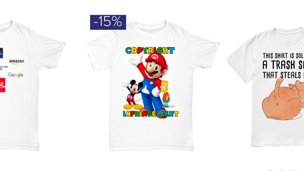 Des t-shirts vendus illégalement. // Source : Captures d'écran Twitter Des t-shirts vendus illégalement. // Source : Captures d'écran Twitter