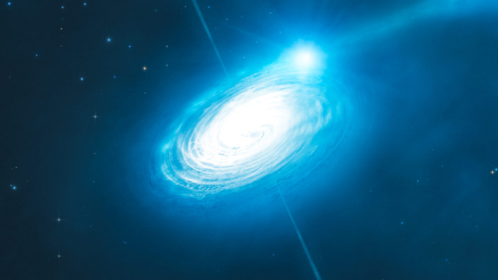 Un trou noir stellaire, vue d'artiste. // Source : Wikimedia/CC/ESO/L. Calçada/M.Kornmesser (photo recadrée) Un trou noir stellaire, vue d'artiste. // Source : Wikimedia/CC/ESO/L. Calçada/M.Kornmesser (photo recadrée)