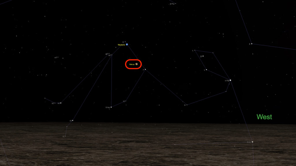 Vénus visible le 24 janvier 2020, à 20h10. // Source : Capture d'écran The Sky Live, annotation Numerama Vénus visible le 24 janvier 2020, à 20h10. // Source : Capture d'écran The Sky Live, annotation Numerama