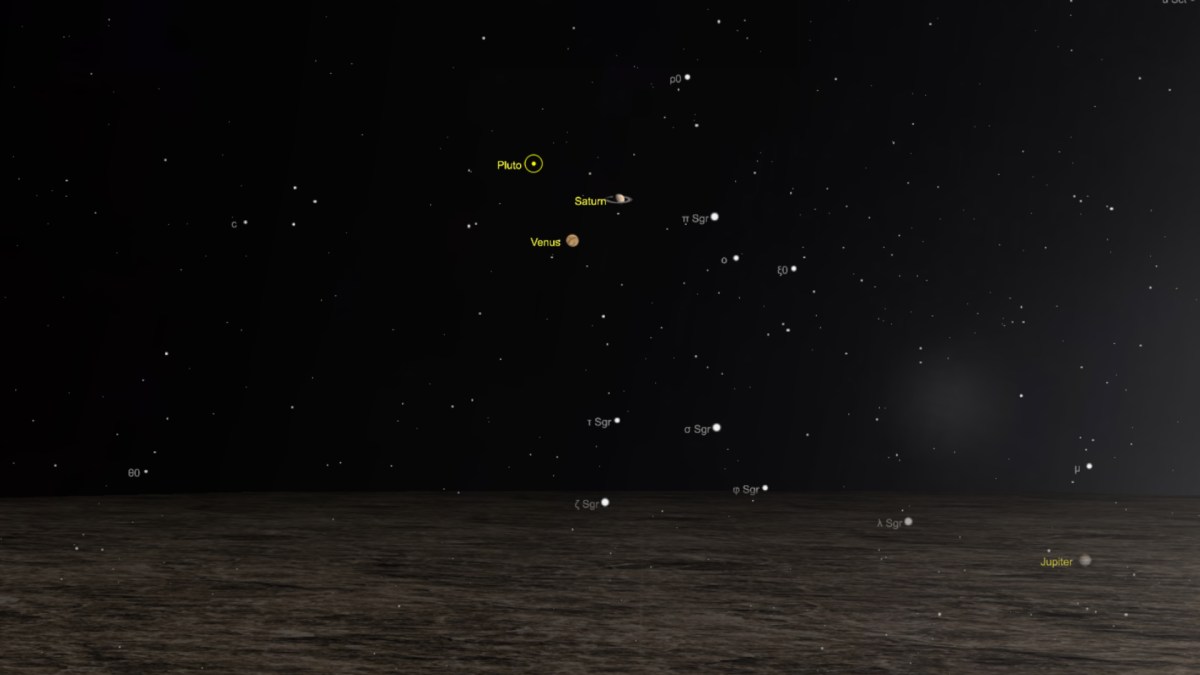 Vénus et Saturne le 11 décembre 2019 à 18h05, vues de Paris. // Source : Capture d'écran The Sky Live Vénus et Saturne le 11 décembre 2019 à 18h05, vues de Paris. // Source : Capture d'écran The Sky Live