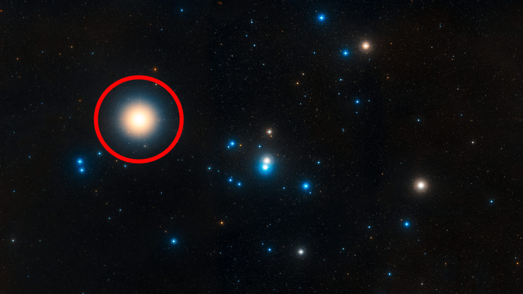 Aldébaran. // Source : NASA, ESA, and STScI. (photo recadrée et annotée) Aldébaran. // Source : NASA, ESA, and STScI. (photo recadrée et annotée)