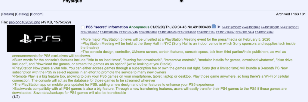 Rumeurs PlayStation 5 // Source : 4Chan Rumeurs PlayStation 5 // Source : 4Chan