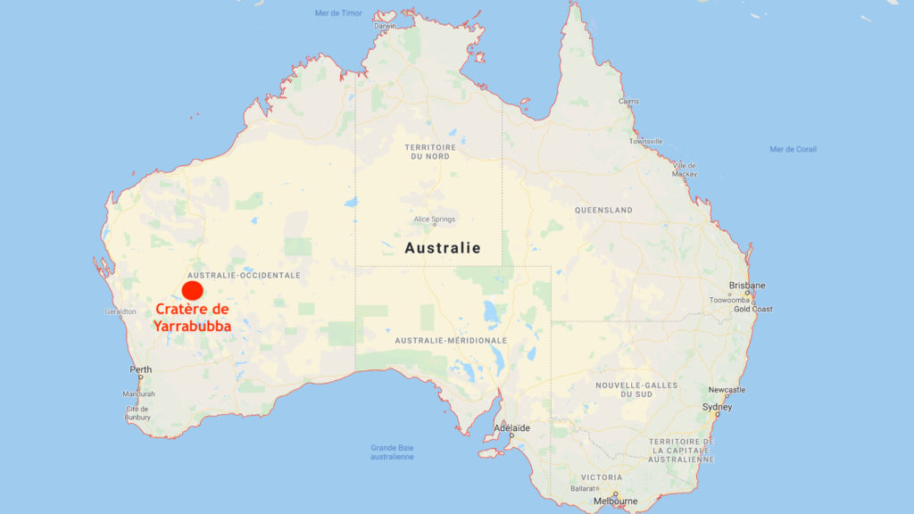 L'emplacement du cratère de Yarrabubba. // Source : Capture d'écran Google Maps, annotation Numerama L'emplacement du cratère de Yarrabubba. // Source : Capture d'écran Google Maps, annotation Numerama