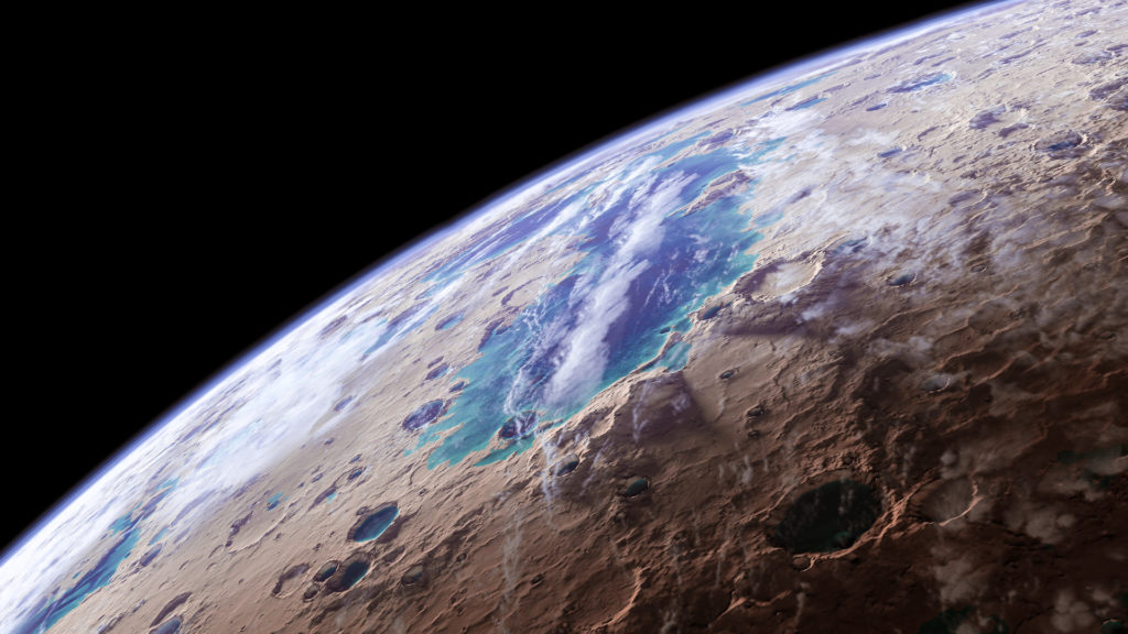 Le lac Eridania, un possible ancien lac de la planète Mars. // Source : Flickr/CC/Kevin Gill (photo recadrée) Le lac Eridania, un possible ancien lac de la planète Mars. // Source : Flickr/CC/Kevin Gill (photo recadrée)