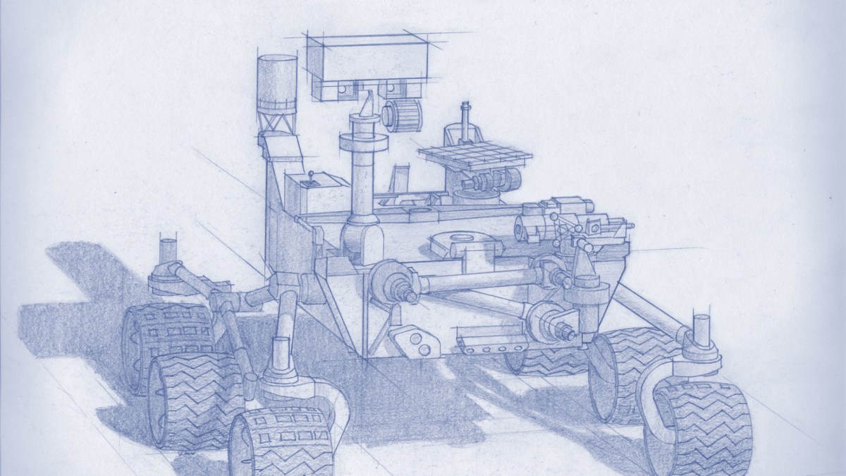 Un croquis du rover Mars 2020. // Source : Flickr/CC/Nasa (photo recadrée) Un croquis du rover Mars 2020. // Source : Flickr/CC/Nasa (photo recadrée)