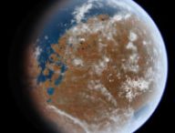 Une représentation de Mars couverte d'eau. // Source : Wikimedia/CC/Ittiz (photo recadrée et modifiée)