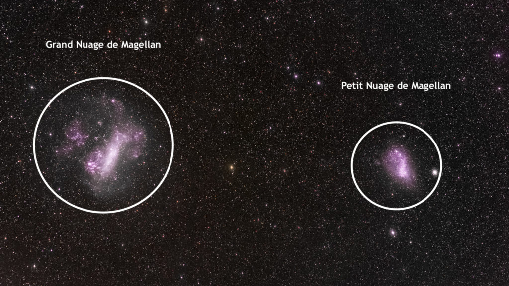 Les nuages de Magellan. // Source : Flickr/CC/cafuego (photo recadrée, annotations Numerama) Les nuages de Magellan. // Source : Flickr/CC/cafuego (photo recadrée, annotations Numerama)