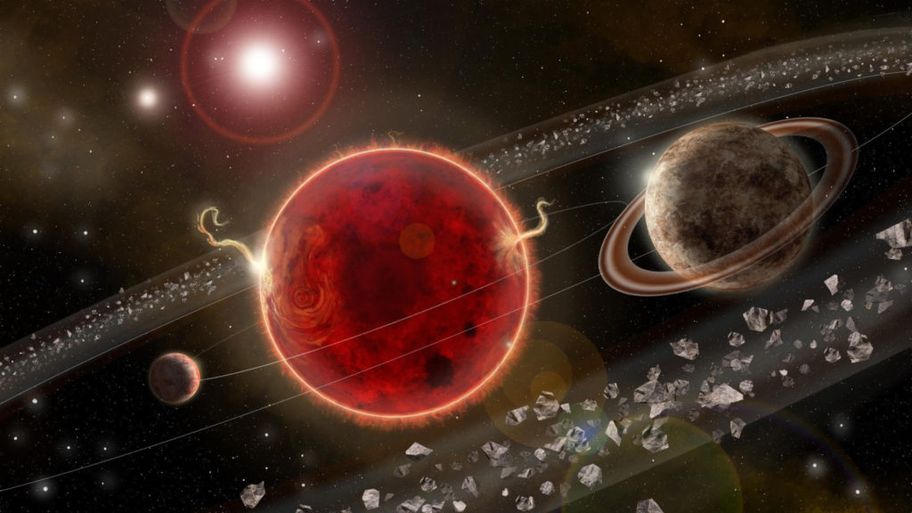 Le système Proxima Centauri, vue d'artiste. // Source : Lorenzo Santinelli (photo recadrée) Le système Proxima Centauri, vue d'artiste. // Source : Lorenzo Santinelli (photo recadrée)