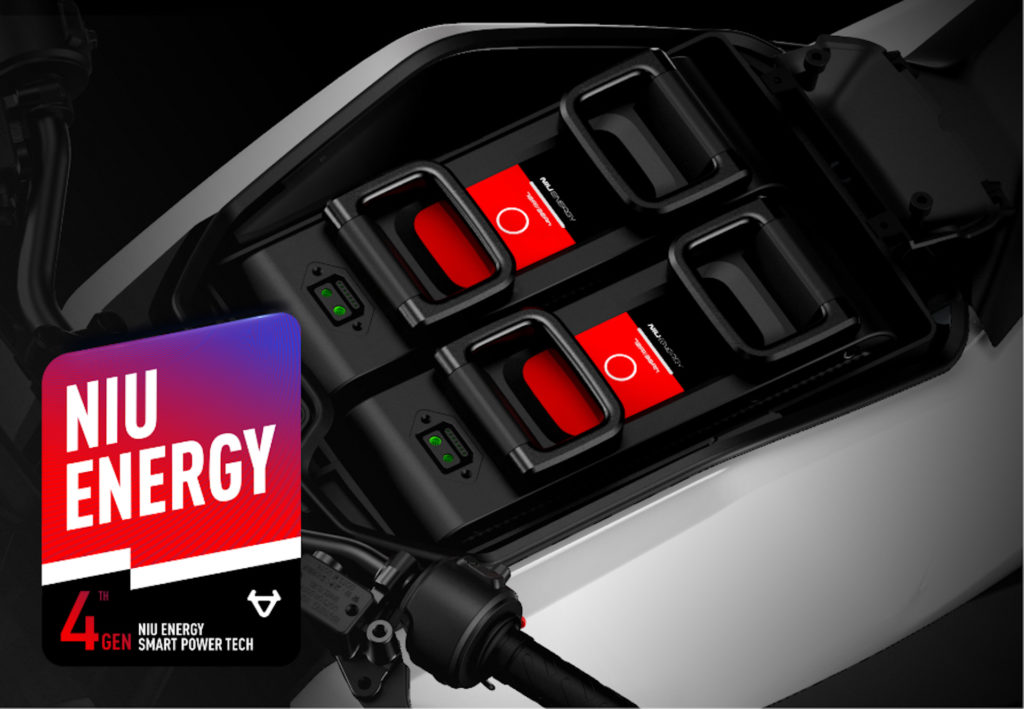 Le pack de deux batteries de la moto RQi de Niu // Source : Niu Le pack de deux batteries de la moto RQi de Niu // Source : Niu
