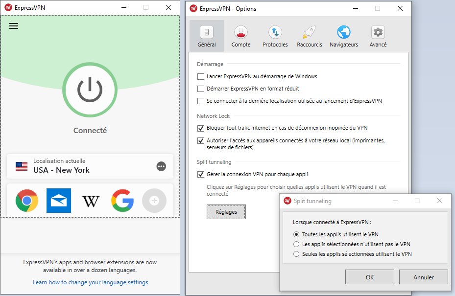 La fonctionnalité de « split tunneling » permet de choisir les applications qui disposent ou non de la connexion VPN. La fonctionnalité de « split tunneling » permet de choisir les applications qui disposent ou non de la connexion VPN.