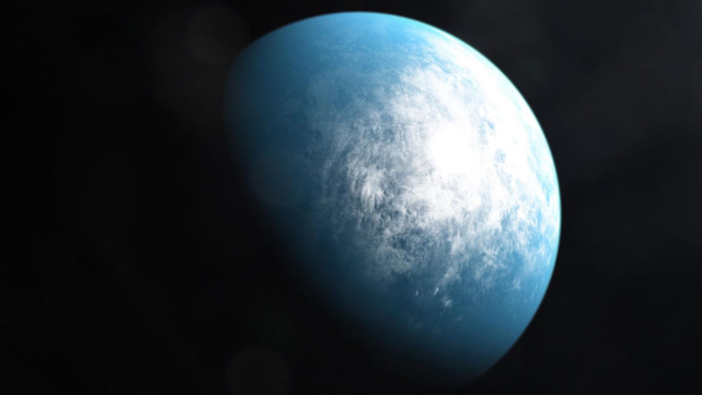 Une représentation de l'exoplanète TOI 700 d. // Source : NASA's Goddard Space Flight Center (photo recadrée) Une représentation de l'exoplanète TOI 700 d. // Source : NASA's Goddard Space Flight Center (photo recadrée)