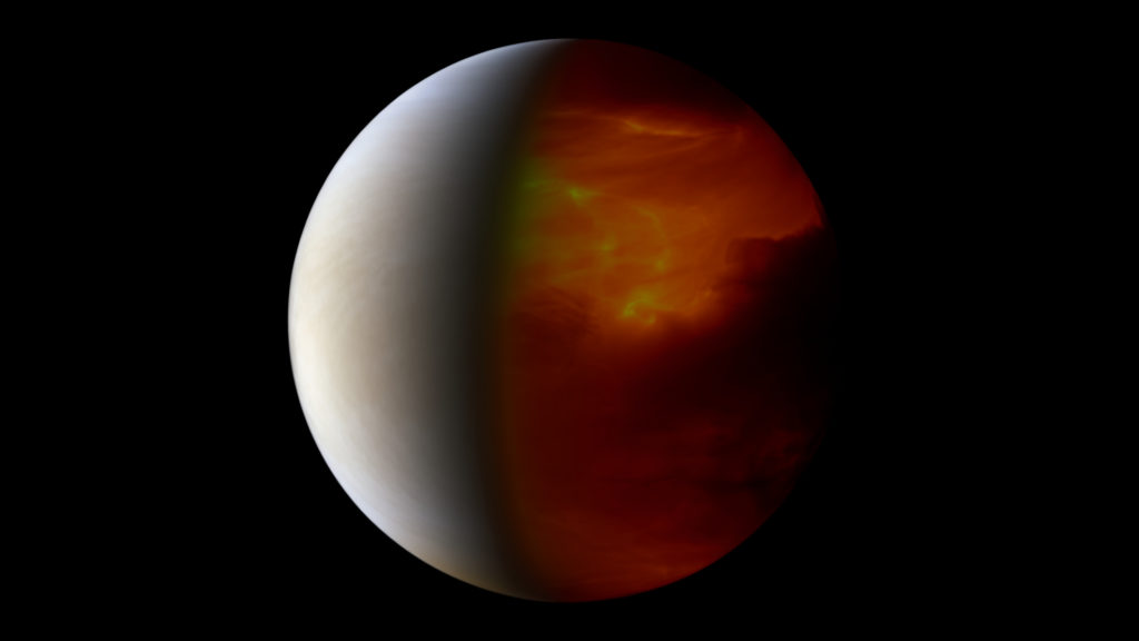 Vénus photographiée par la sonde Akatsuki. // Source : Flickr/CC/JAXA / ISAS / DARTS / Justin Cowart (photo recadrée et modifiée) Vénus photographiée par la sonde Akatsuki. // Source : Flickr/CC/JAXA / ISAS / DARTS / Justin Cowart (photo recadrée et modifiée)
