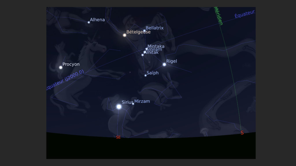 La position de Bételgeuse. // Source : Capture d'écran Stellarium réalisée par Florent Deleflie