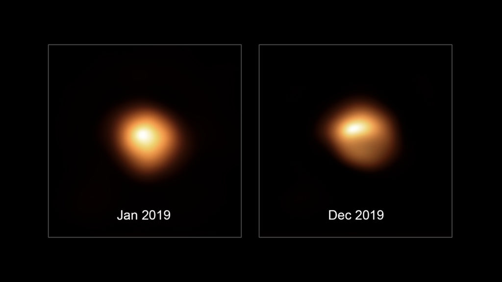 Bételgeuse avant et après son importante baisse de luminosité. // Source : ESO/M. Montargès et al. (photo recadrée)