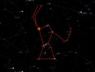 La position de Bételgeuse dans la constellation d'Orion. // Source : Capture d'écran The Sky Live, annotations Numerama