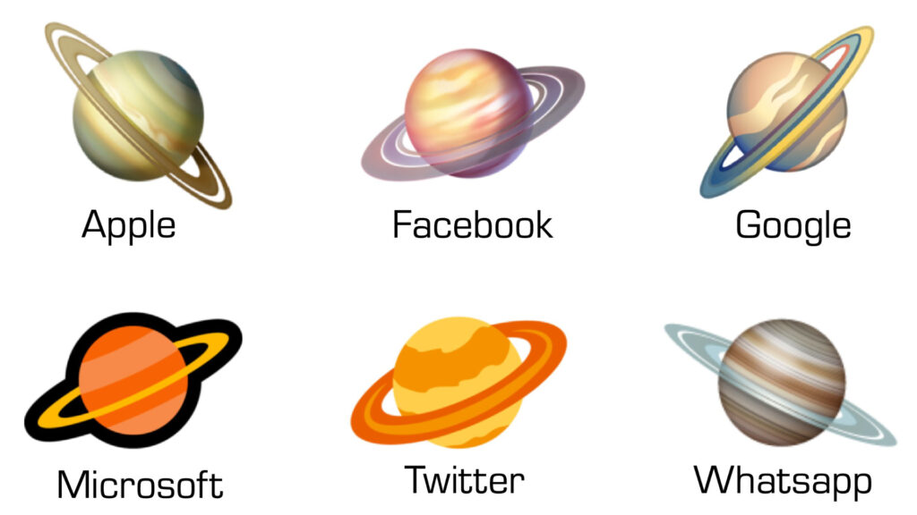 Les emojis Saturne comparés par James O'Donoghue. // Source : Via Twitter @physicsJ Les emojis Saturne comparés par James O'Donoghue. // Source : Via Twitter @physicsJ