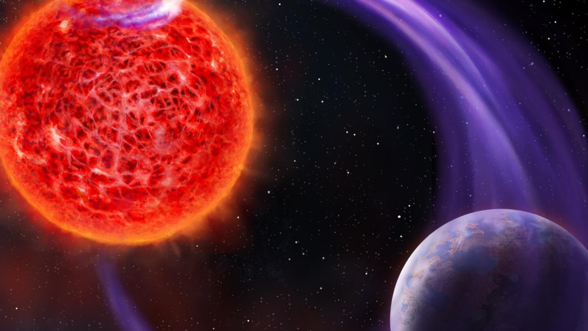 L'étoile et ses interactions avec sa planète, vue d'artiste. // Source : ASTRON (photo recadrée) L'étoile et ses interactions avec sa planète, vue d'artiste. // Source : ASTRON (photo recadrée)