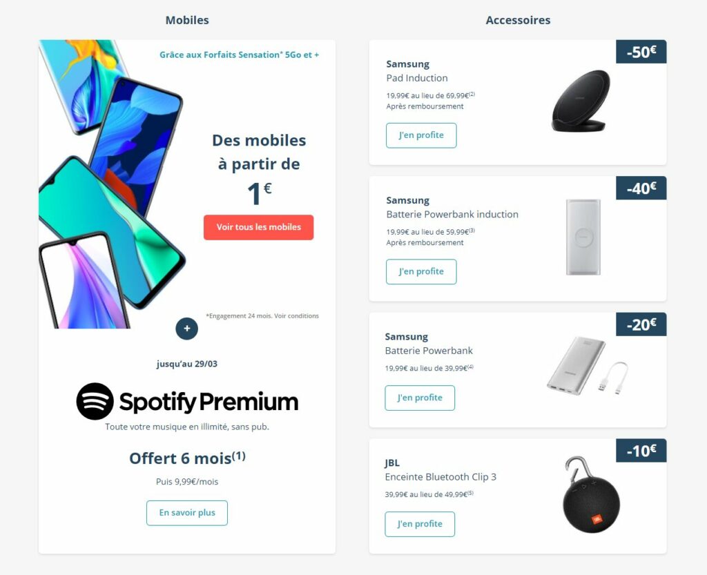 L'opération les grands jours sur Bouygues Telecom comprend des promotions sur les smartphones, mais aussi sur une sélection d'accessoire.