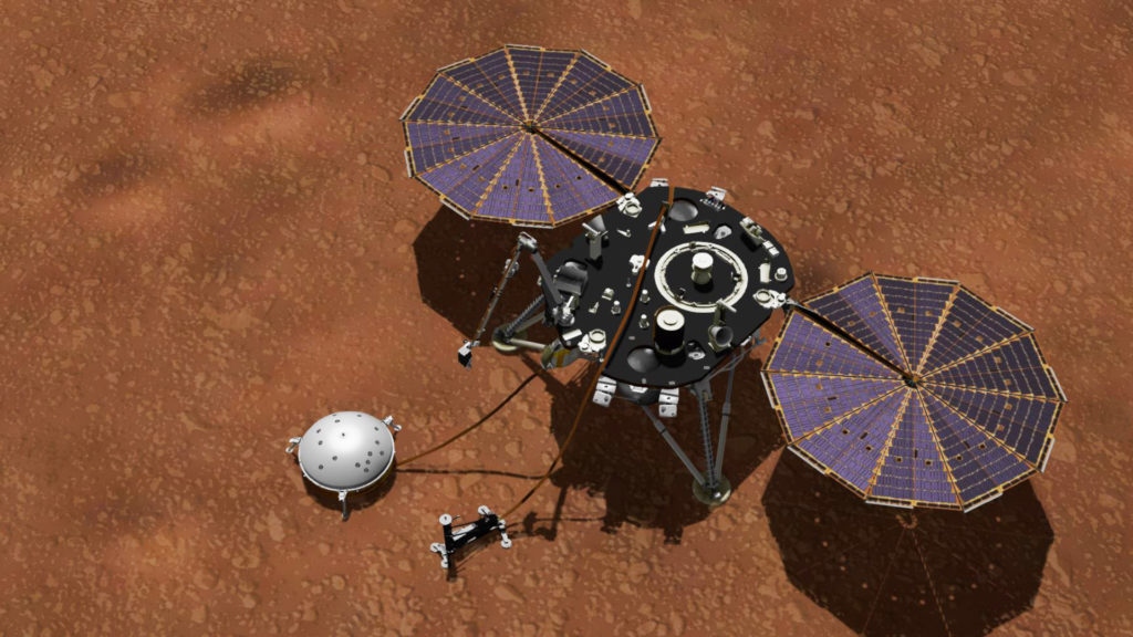 Vue d'artiste d'InSight. // Source : NASA/JPL-Caltech (photo recadrée) Vue d'artiste d'InSight. // Source : NASA/JPL-Caltech (photo recadrée)