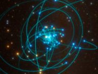 L'orbite de plusieurs étoiles autour du trou noir de la Voie lactée. // Source : ESO/L. Calçada/spaceengine.org (photo recadrée)
