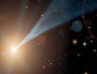 Vue d'artiste d'un blazar. // Source : NASA/JPL-Caltech (photo recadrée)