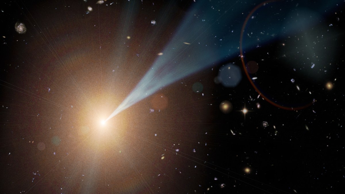 Vue d'artiste d'un blazar. // Source : NASA/JPL-Caltech (photo recadrée) Vue d'artiste d'un blazar. // Source : NASA/JPL-Caltech (photo recadrée)