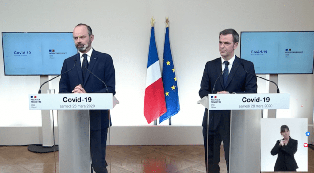 Édouard Philippe et Olivier Véran le 28 mars 2020