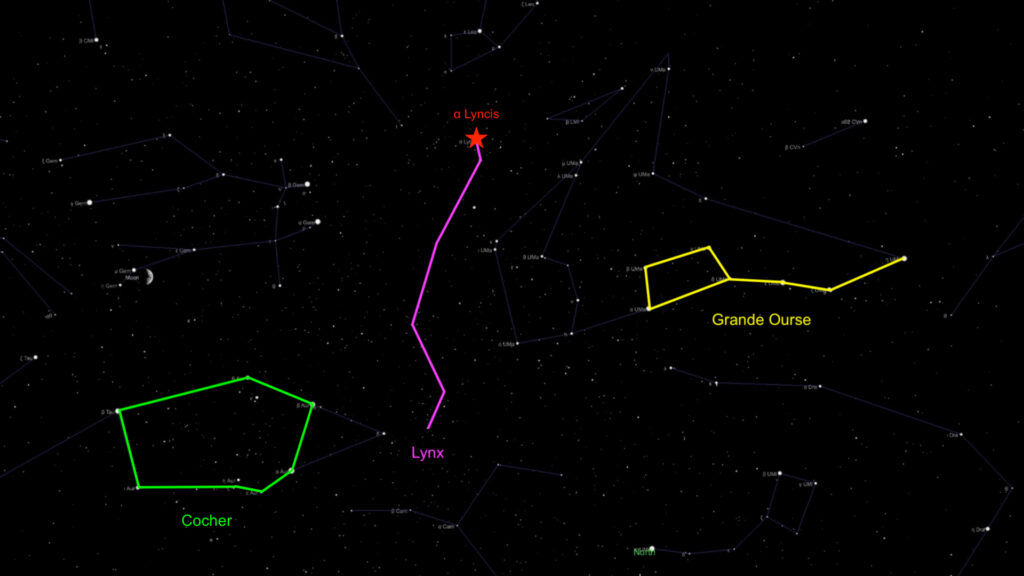 La constellation du Lynx. // Source : Capture d'écran The Sky Live, annotations Numerama La constellation du Lynx. // Source : Capture d'écran The Sky Live, annotations Numerama